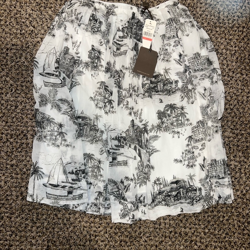 Tommy Bahama Black and White Scenic A-Line Skirt